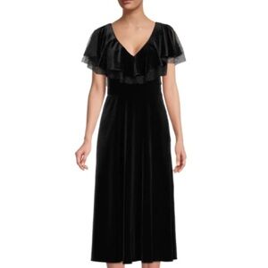 NEW $395 Mikael Aghal Black Velvet Lace Dress Size 10